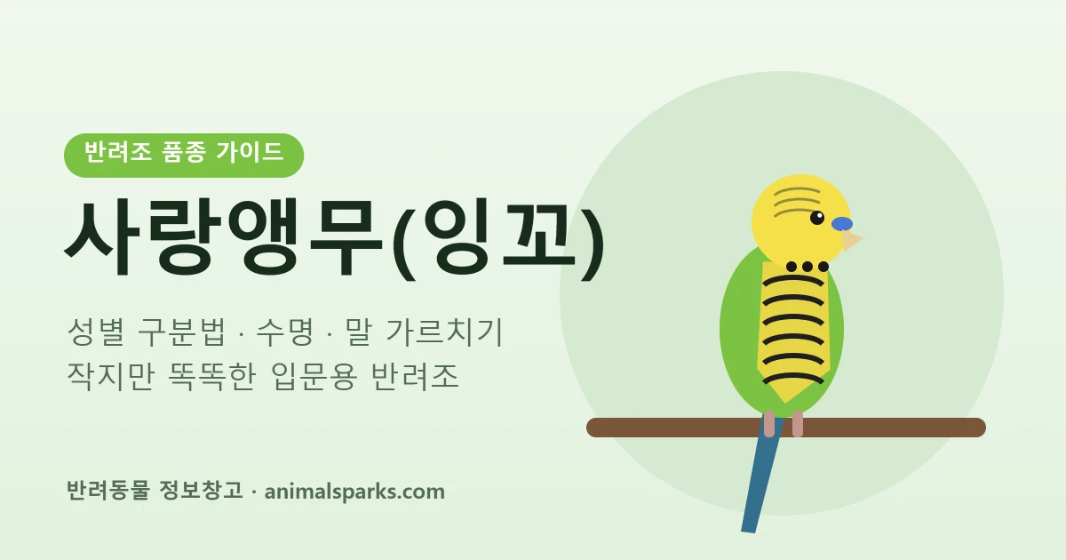 사랑앵무 키우기 가이드 - 초록 몸통과 노란 머리, 날개 물결무늬를 가진 사랑앵무